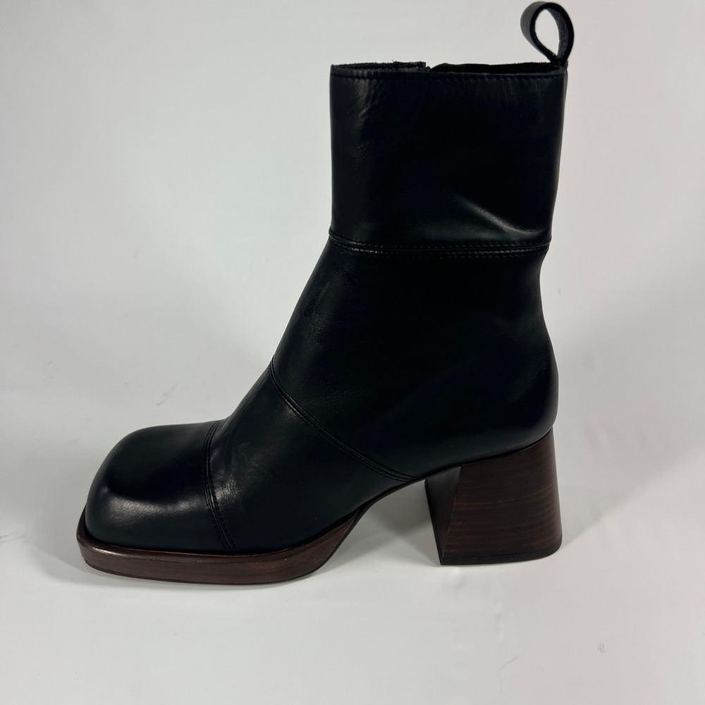 ASOS DESIGN Rhodes Premium Leather Platform Boots Black Square Toe Chunky Heel 6 - Picture 7 of 11
